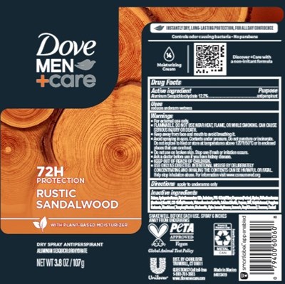 Label (Dove Men + Care 72h Protection Rustic Sandalwood Dry Spray Antiperspirant   Artwork)